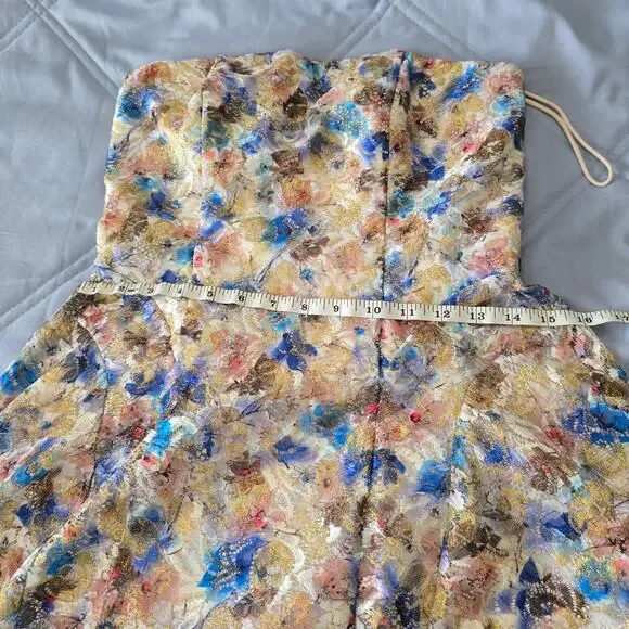 Alice + Olivia Strapless Floral Gown Dress Sz 4 Metallic Formal Evening Wedding - Picture 13 of 14